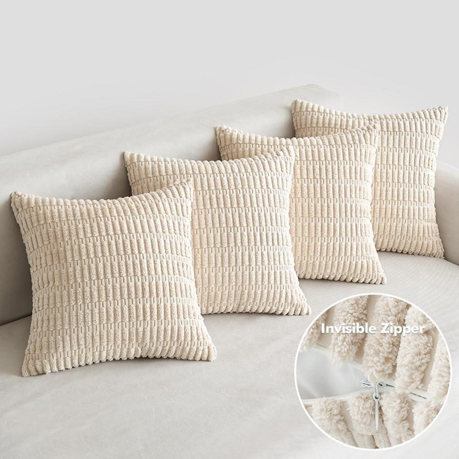 EMEMA Kordsamt Kissenbezüge 4er Set 40x40 cm Creme Modernes Dekokissen