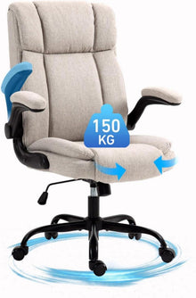 Ergonomischer Bürostuhl Stoff Beige 150KG Belastbarkeit Armlehnen