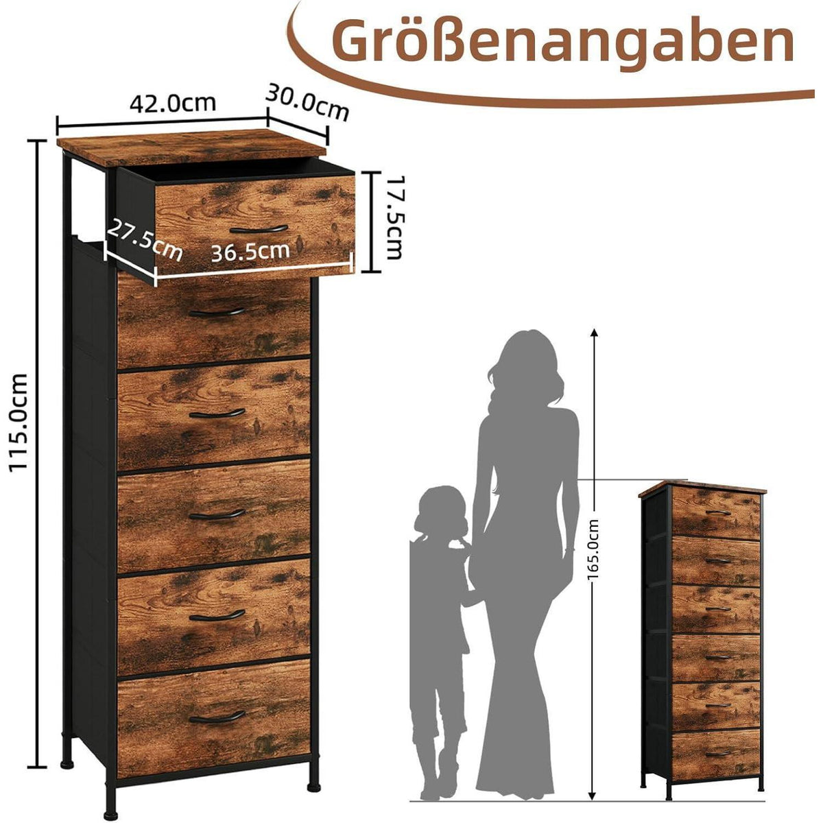 Kommode mit 6 Stoffschubladen – Schlafzimmer, Wohnzimmer, Flur