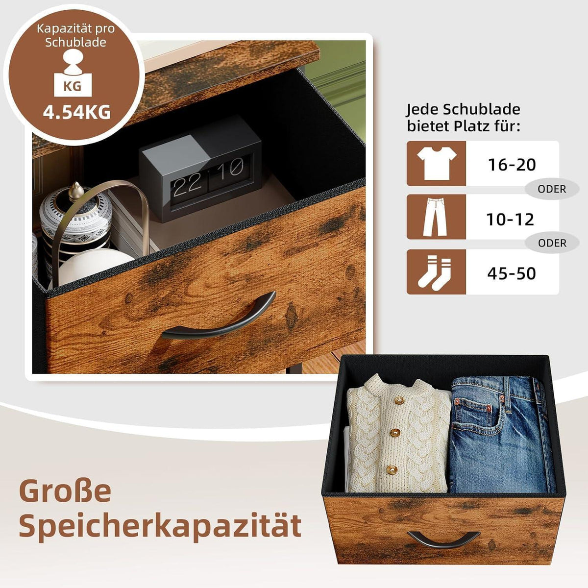 Kommode mit 6 Stoffschubladen – Schlafzimmer, Wohnzimmer, Flur