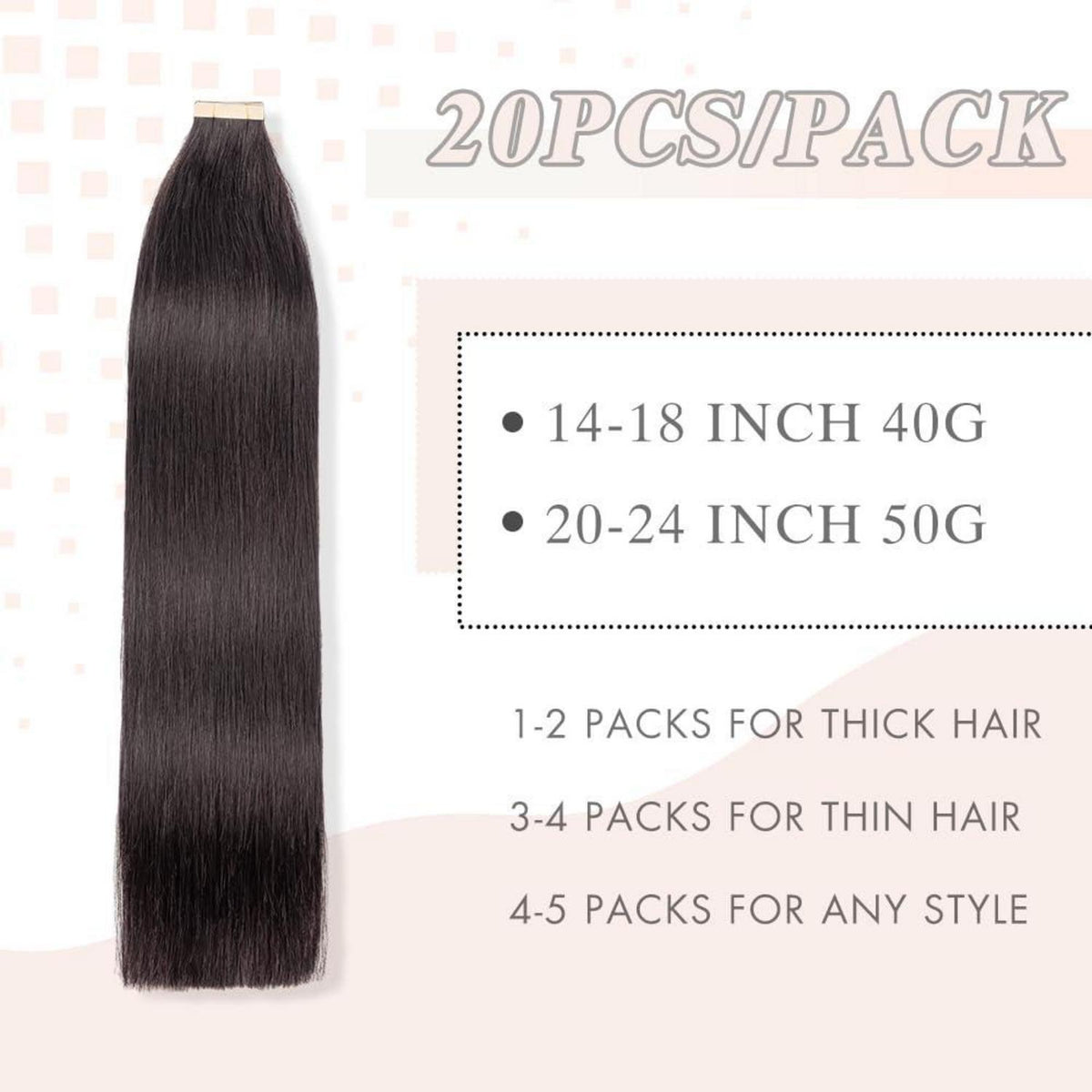 Echthaar Tape Extensions 50cm Schwarz 1B#