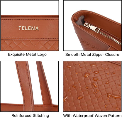 Telena Damen Schultertasche PU Leder Crossbody Umhängetasche Braun