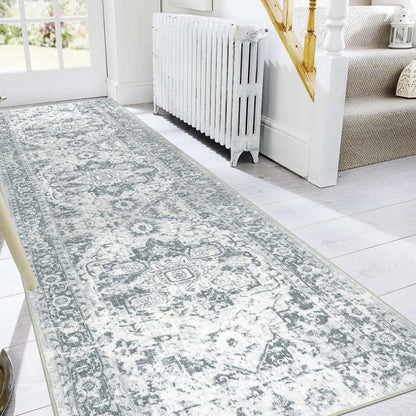 Läufer 80x300cm Grau Waschbar Rutschfest Mikrofaser Orientalisch