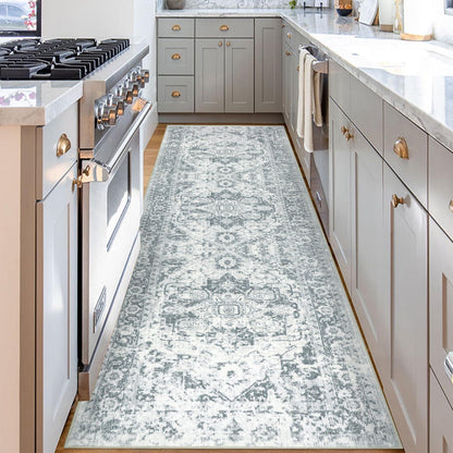 Läufer 80x300cm Grau Waschbar Rutschfest Mikrofaser Orientalisch