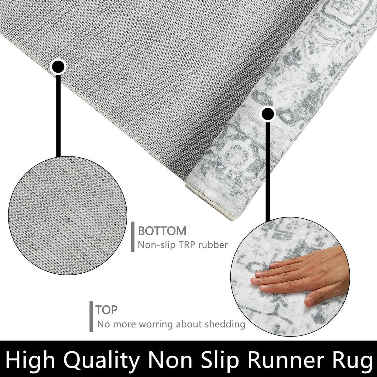 Läufer 80x300cm Grau Waschbar Rutschfest Mikrofaser Orientalisch