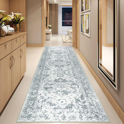 Läufer 80x300cm Grau Waschbar Rutschfest Mikrofaser Orientalisch