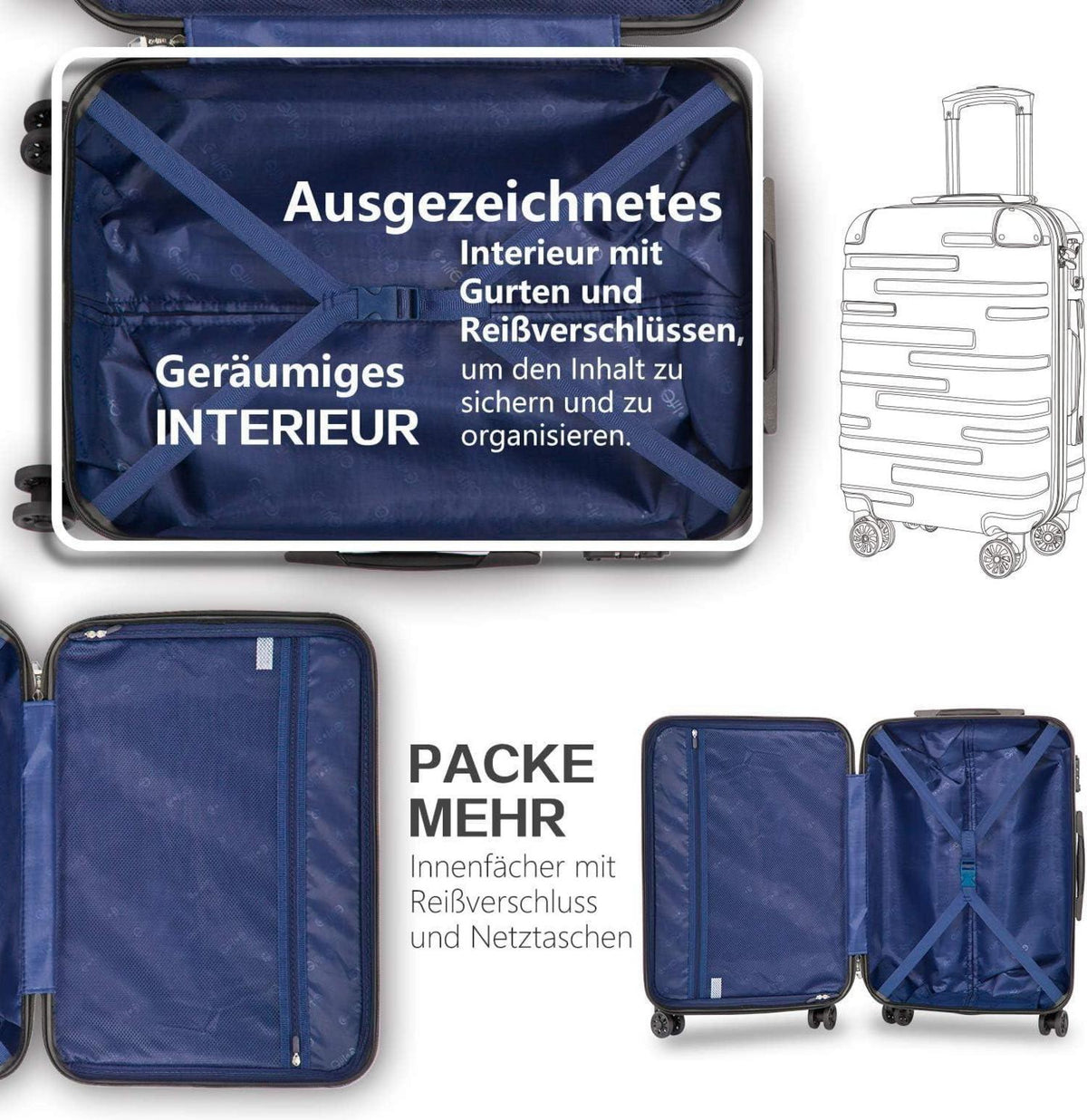 COOLIFE Hartschalen-Koffer Rollkoffer ABS TSA 4 Rollen Rot Set-2tlg S + M