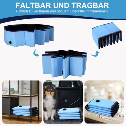 Ezilif Hundepool 160x30cm Faltbar Rutschfest Planschbecken Blau