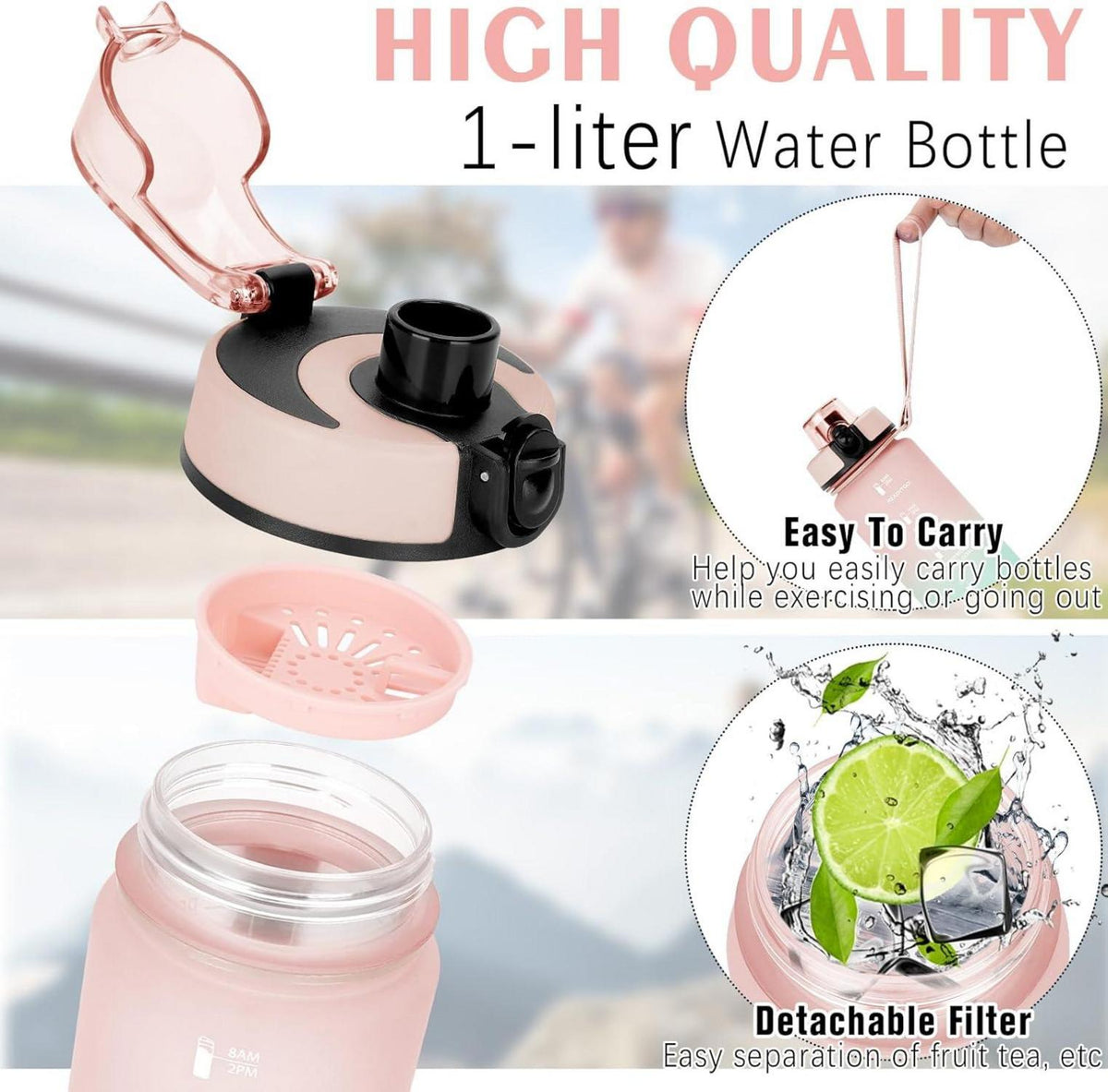 Sport Trinkflasche 1L Auslaufsicher Motivierend BPA-frei mit