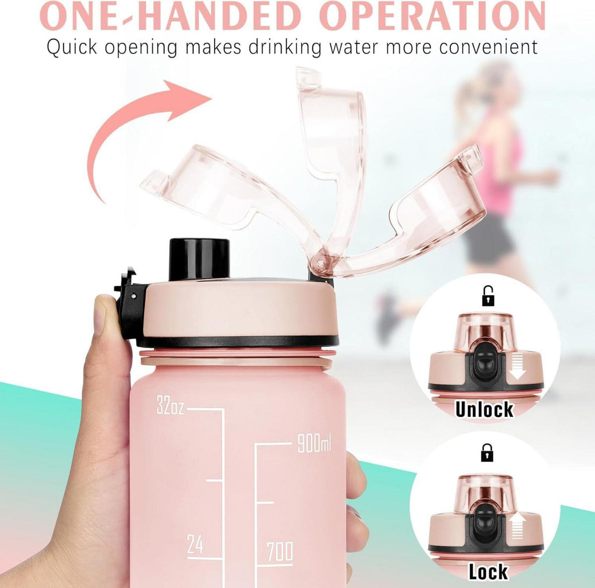 Trinkflasche Sport 1L Auslaufsicher Filter Motivierend 1 Liter für