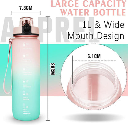 Trinkflasche 1L Sport Wasserflasche Auslaufsicher Filter Motivierend 1
