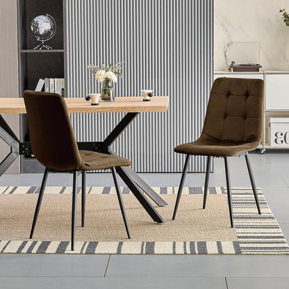 Esszimmerstühle 8er Set, Braun, Samt & Metallfuß