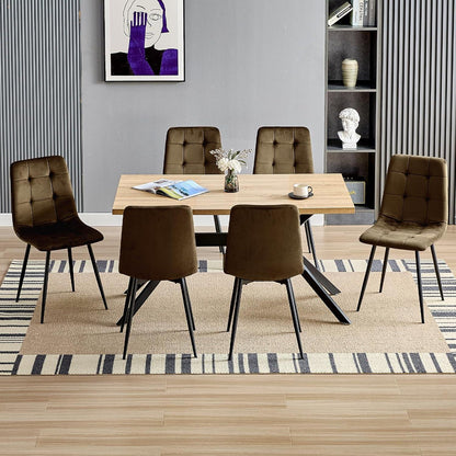 Esszimmerstühle 8er Set, Braun, Samt & Metallfuß