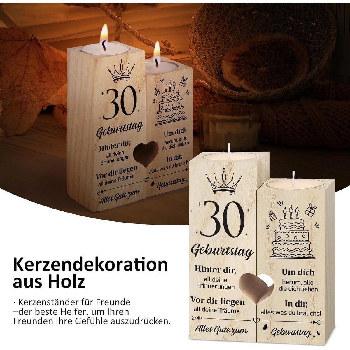 Personalisierter Kerzenständer zum 30. Geburtstag – Geschenkidee für Frau & Mann