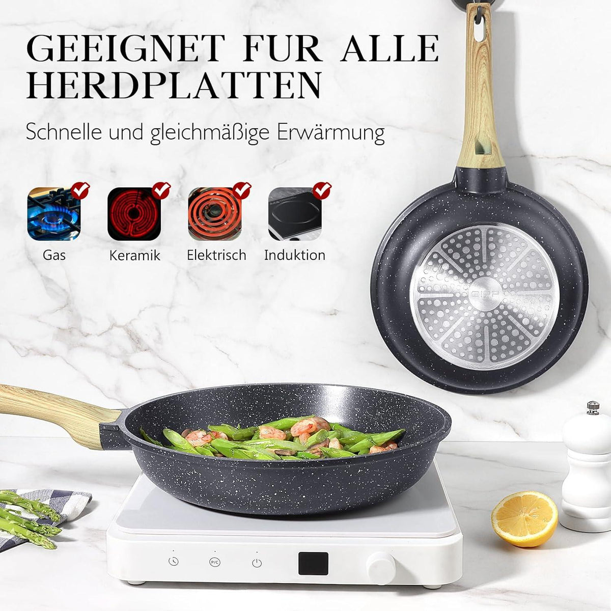 Bratpfanne 24 cm Granit Antihaft Induktion PFOS PFOA-frei Grau
