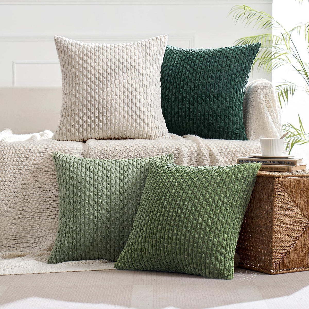 4er Set Kissenbezüge 40x40cm Kordsamt Ananas Grün