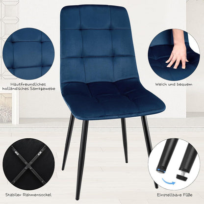 8x Esszimmerstuhl Dunkelblau, Samt & Metallfuß, Ergonomisch