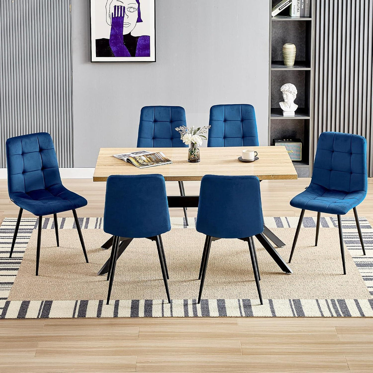 8x Esszimmerstuhl Dunkelblau, Samt & Metallfuß, Ergonomisch