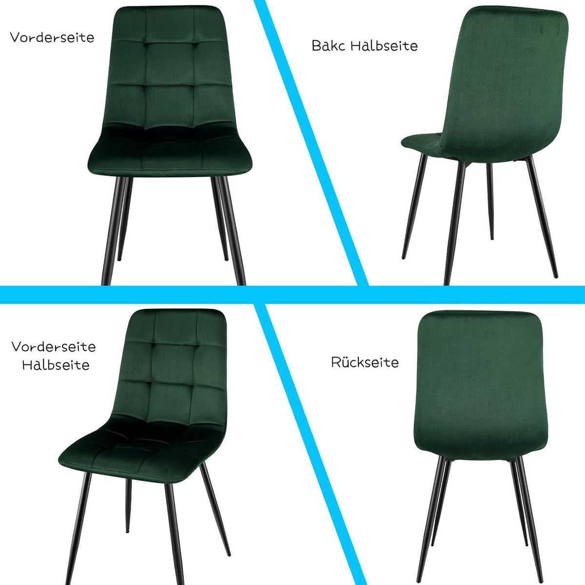 Gepolsterte Esszimmerstühle 8er Set Dunkelgrün, Samt & Metallfuß