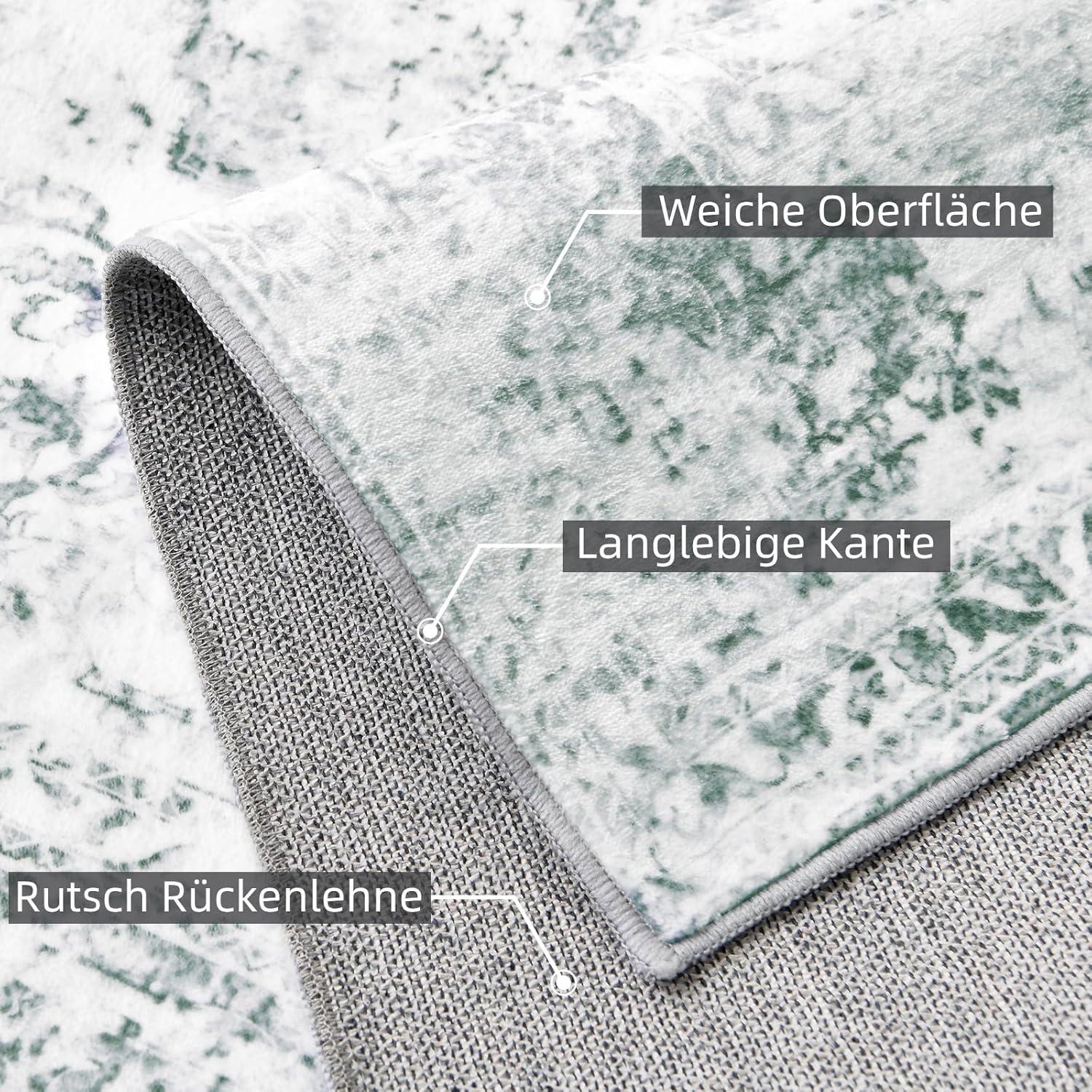 Vintage Teppich Boho Kurzflor Wohnzimmer Grau Grünlich 120x170cm Washable Rug