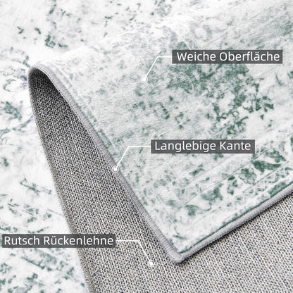 Vintage Teppich Boho Kurzflor Wohnzimmer Grau Grünlich 120x170cm Washable Rug