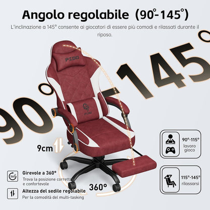 Ergonomischer Gaming Stuhl mit Fußstütze, Kopfstütze, Racing