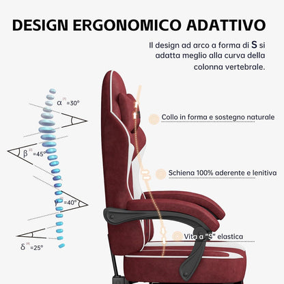 Ergonomischer Gaming Stuhl mit Fußstütze, Kopfstütze, Racing