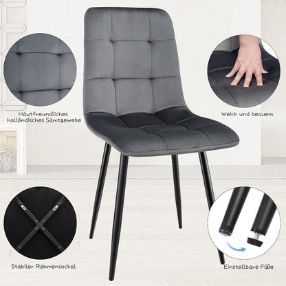 Gepolsterte Esszimmerstühle 4er Set, Dunkelgrau, Samtoptik