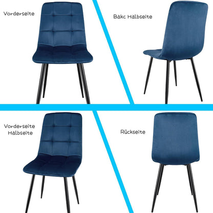Gepolsterte Esszimmerstühle 4er Set Dunkelblau, Samt & Metallfuß