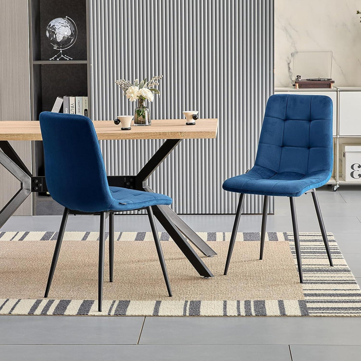 Gepolsterte Esszimmerstühle 4er Set Dunkelblau, Samt & Metallfuß