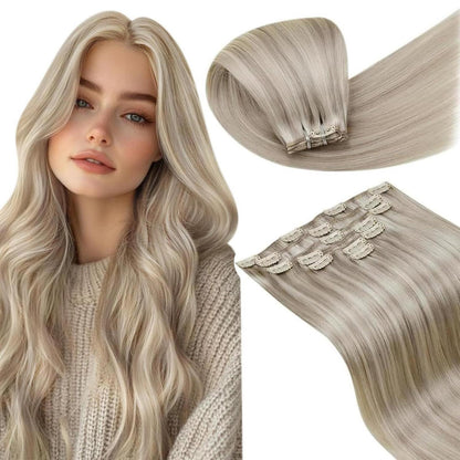 Blond Echthaar Clip-in Extensions 55cm – Remy Haar #18/613