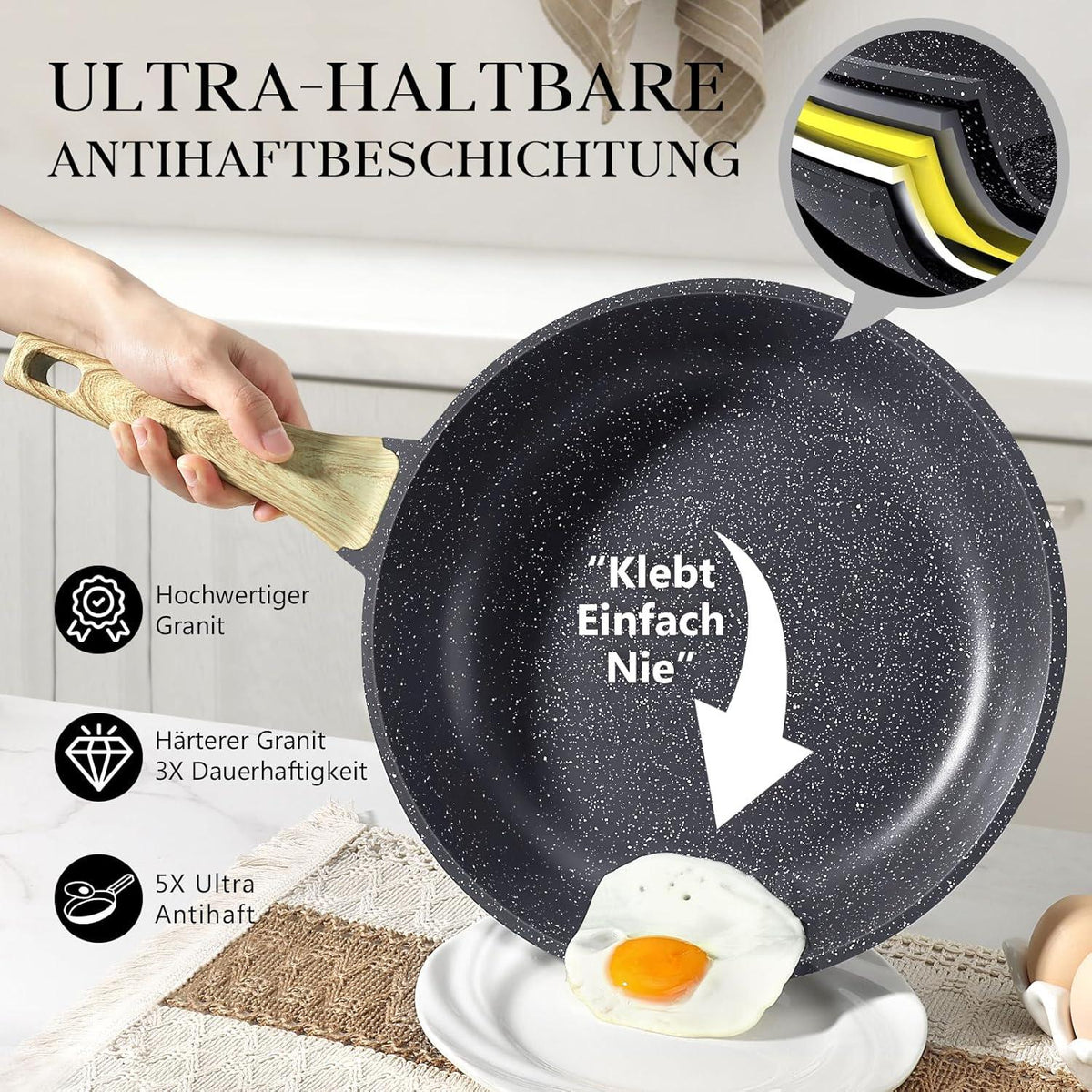 Granitbeschichtete Pfanne 20cm Induktion PFOS/PFOA-frei