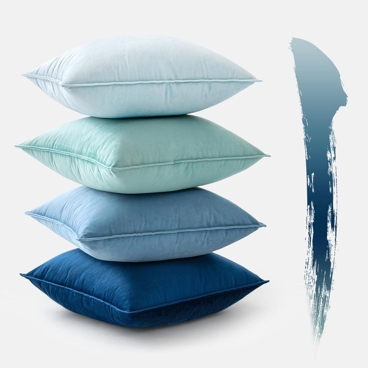 Samt Kissenbezug 50x50 cm - 4er Set Blau für Sofa & Wohnzimmer