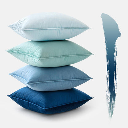 Samt Kissenbezug 50x50 cm - 4er Set Blau für Sofa & Wohnzimmer
