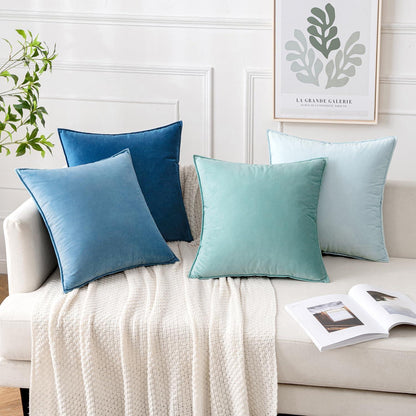 Samt Kissenbezug 50x50 cm - 4er Set Blau für Sofa & Wohnzimmer