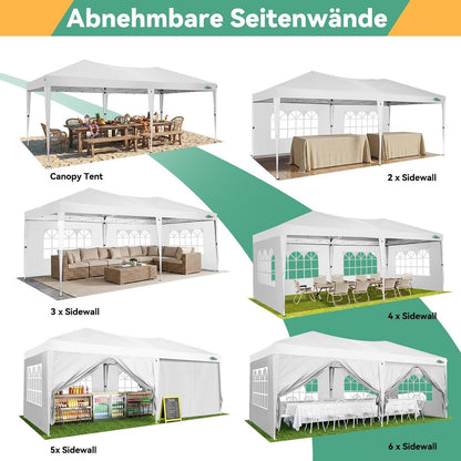 3x6m Faltpavillon wasserdicht mit 6 Seitenteilen – Partyzelt & Gartenpavillon