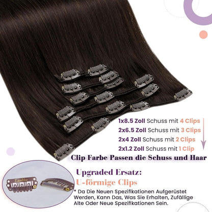 Echthaar Clip-In Haarverlängerung Braun 40cm 7-tlg.