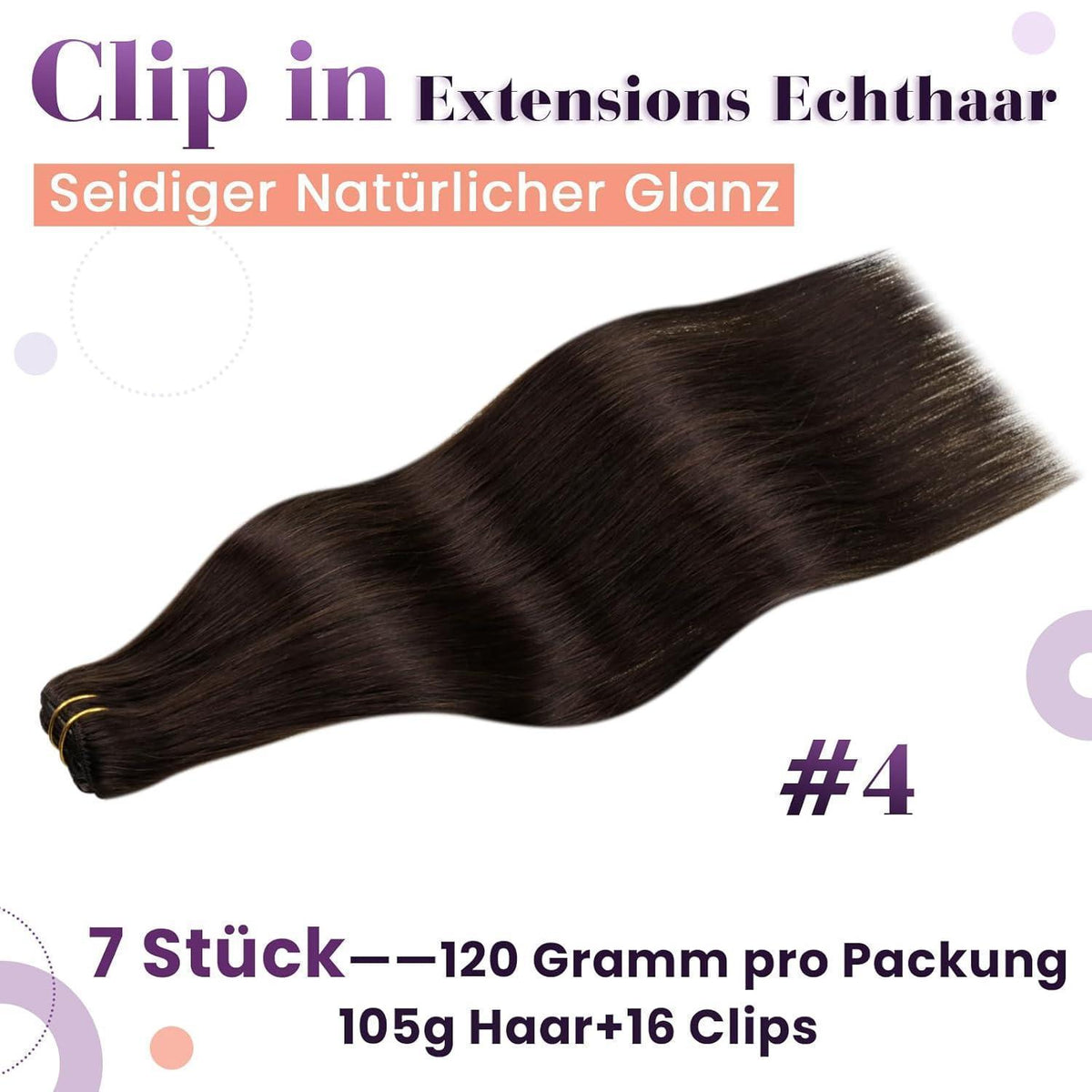 Echthaar Clip-In Haarverlängerung Braun 40cm 7-tlg.