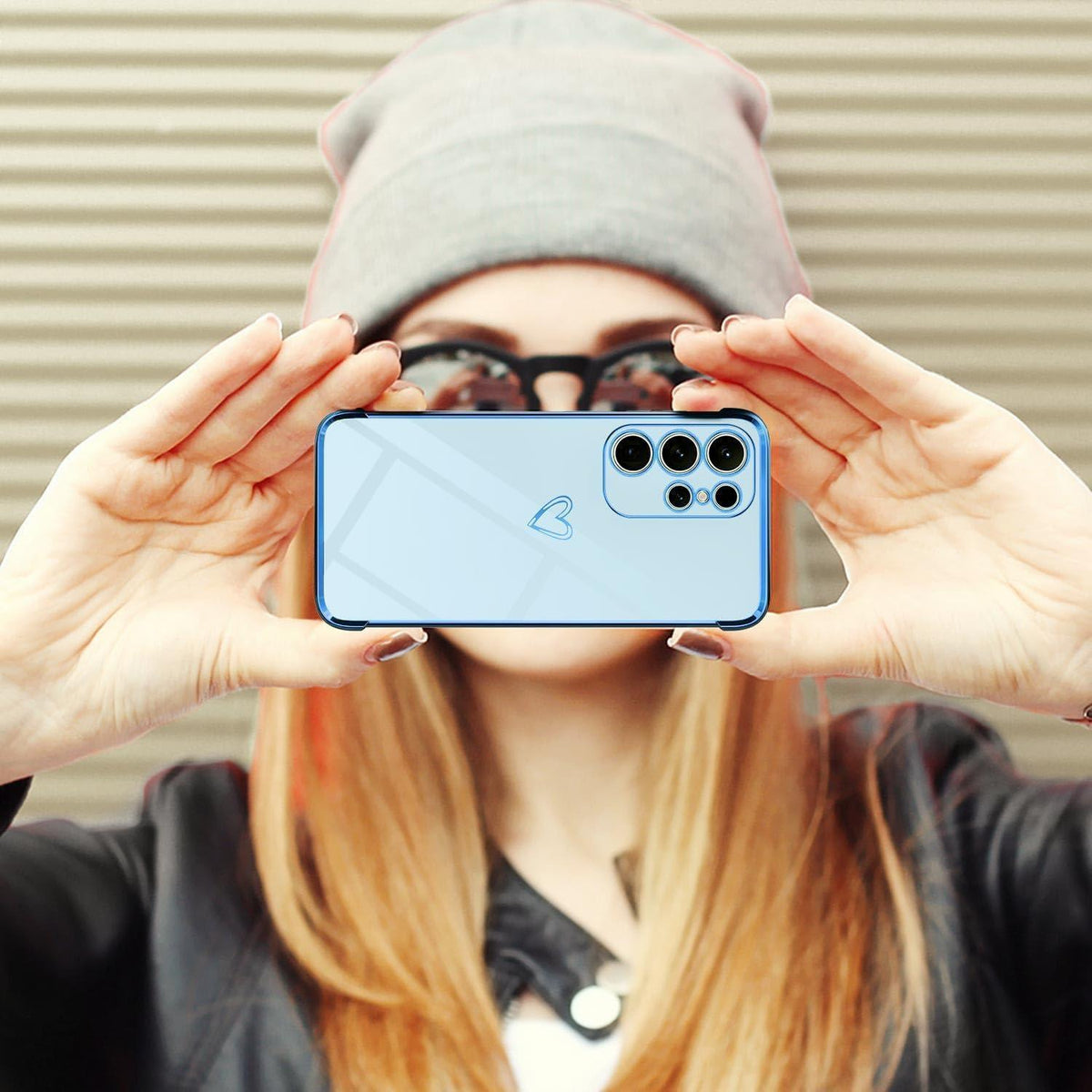 Samsung Galaxy S24 Ultra Hülle mit Herzmuster, galvanisiert, blau