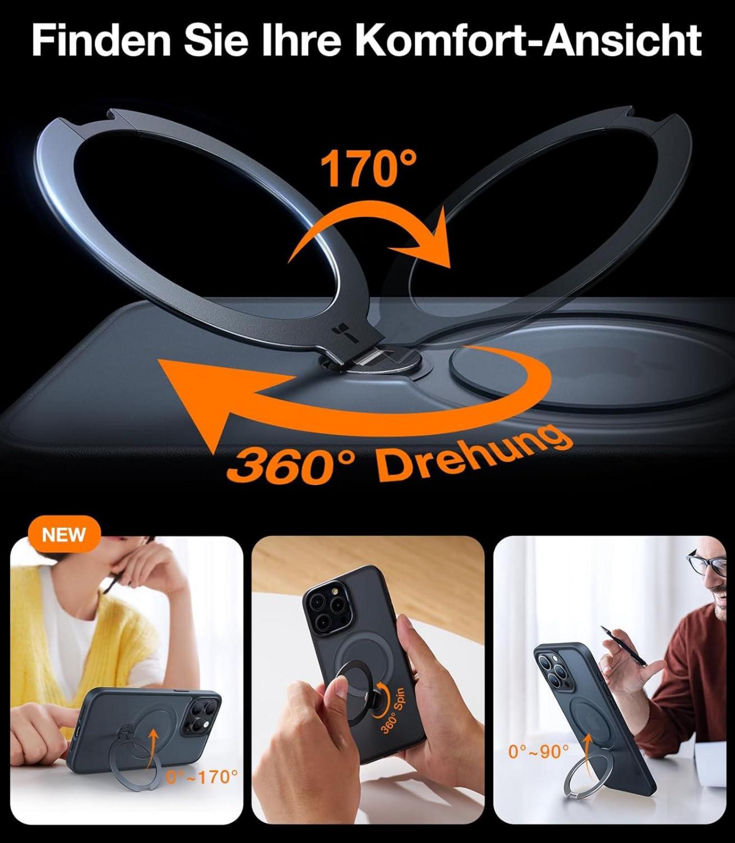 TORRAS iPhone 15 Pro Hülle 360° Ostand Spin Magnetisch