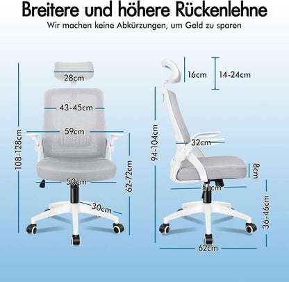Ergonomischer Büro-Schreibtischstuhl mit Lordosenstütze und Kopfstütze