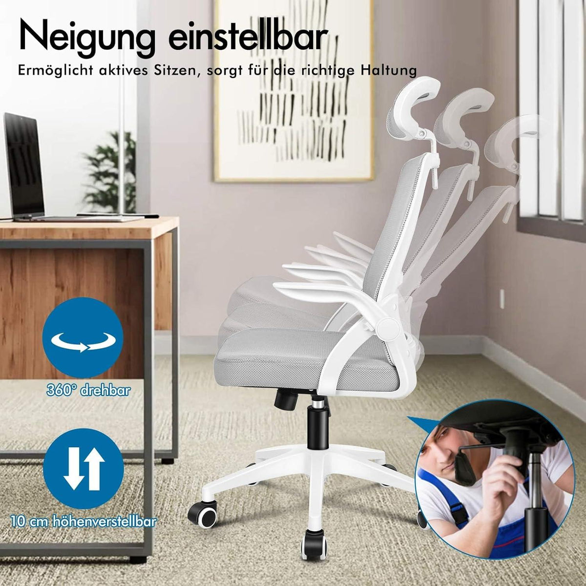 ALFORDSON Bürostuhl mit Lordosenstütze, Kopfstütze, Armlehne, Drehstuhl