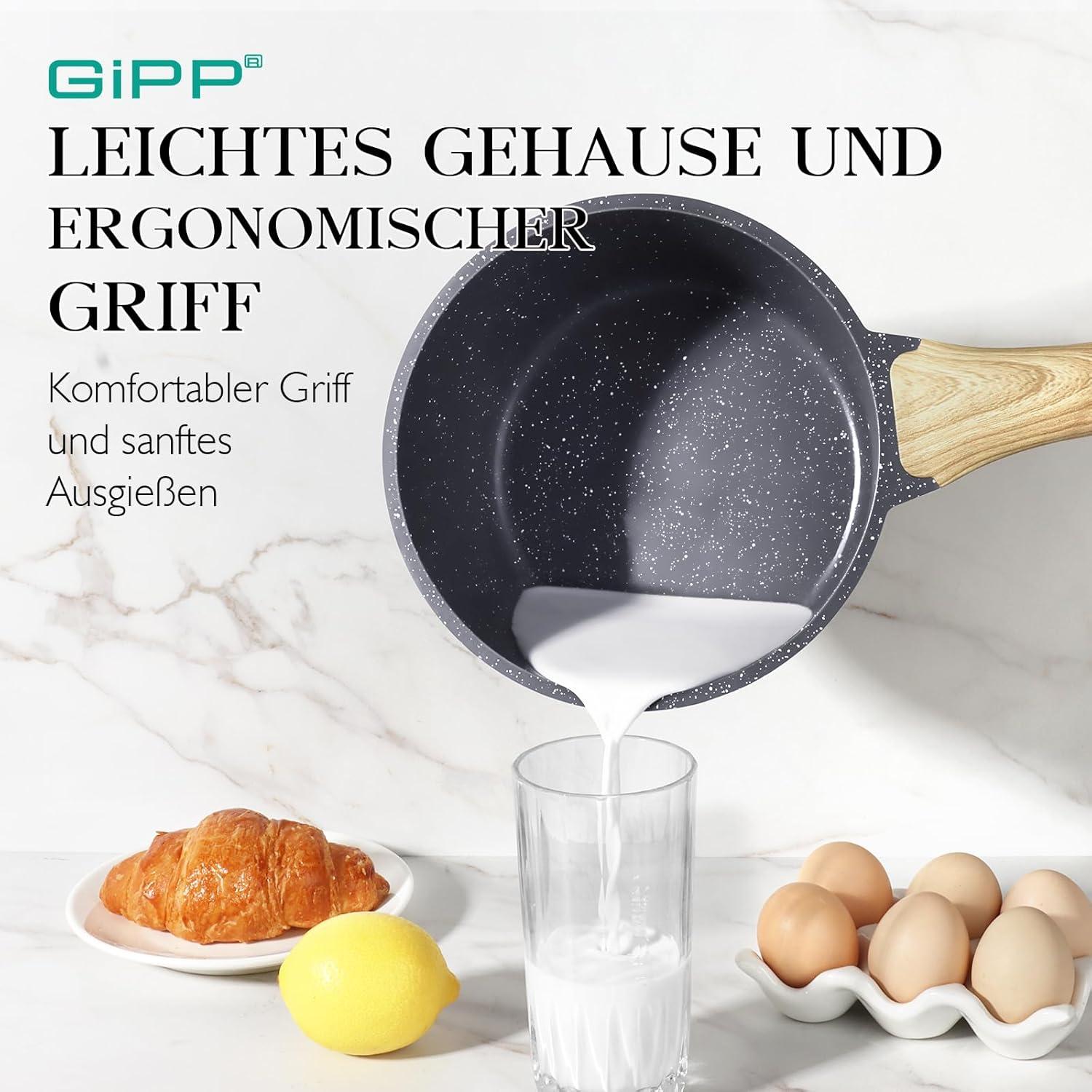 18cm GiPP Granit Antihaft Kasserolle mit Glasdeckel für Induktion