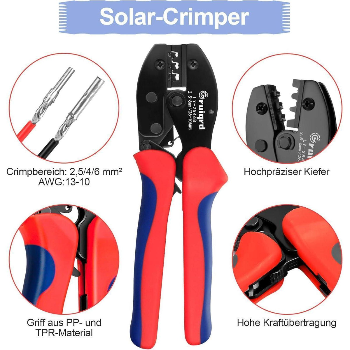 Solar Crimpzange Set für PV Kabel 2.5-6mm² mit Steckern