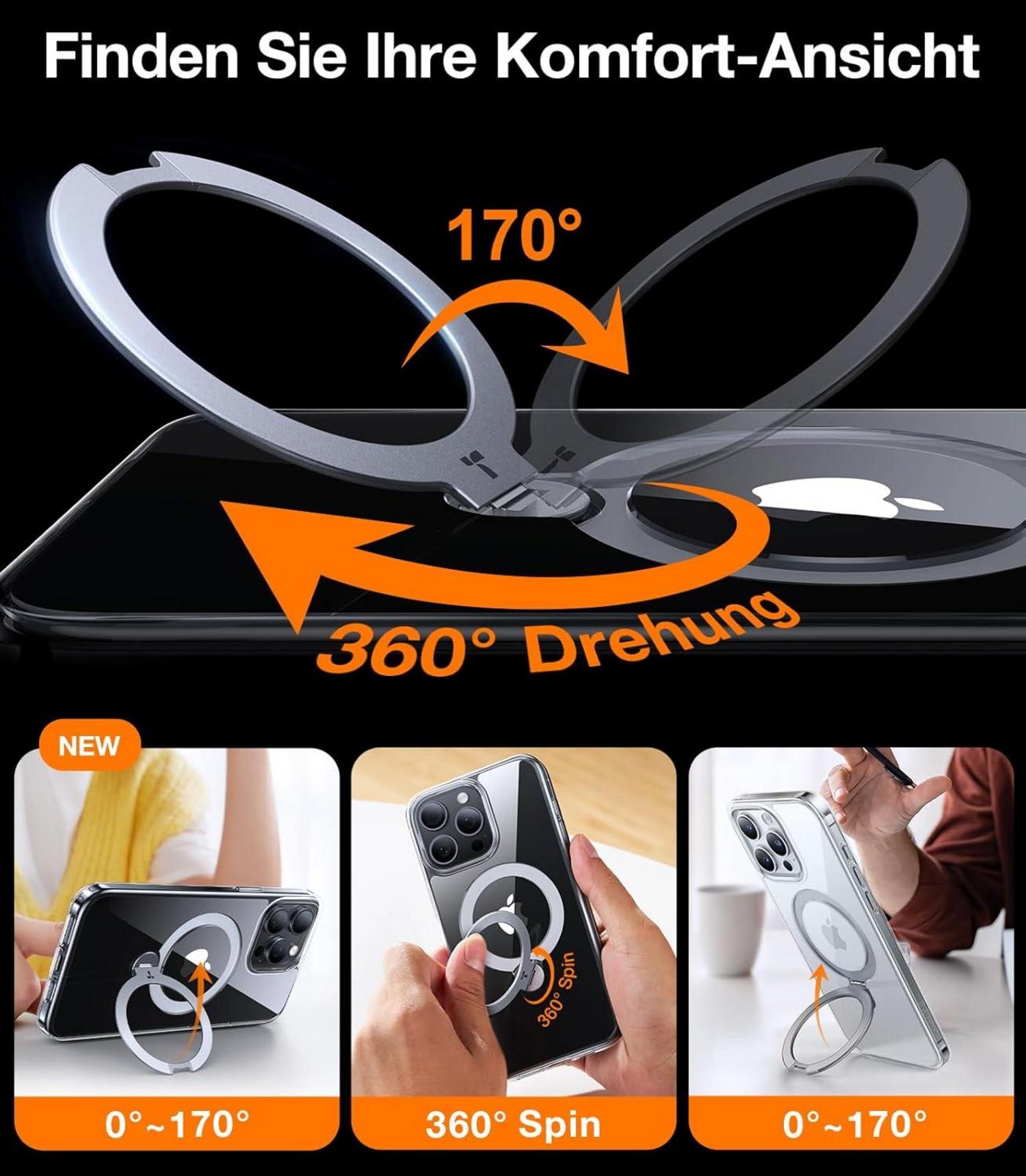 Magnetische iPhone 15 Pro Max Hülle mit 360° Spin Standring