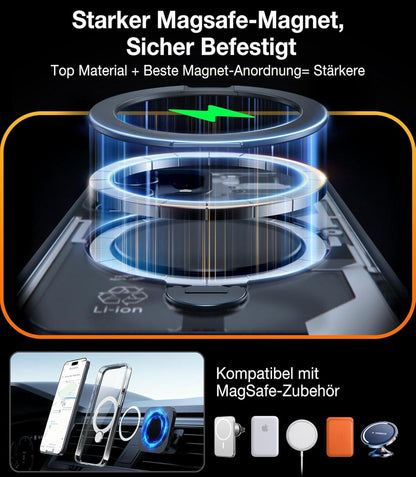 TORRAS 360° Ostand Spin iPhone 15 Hülle Magnet Ständer Militärschutz Transparent