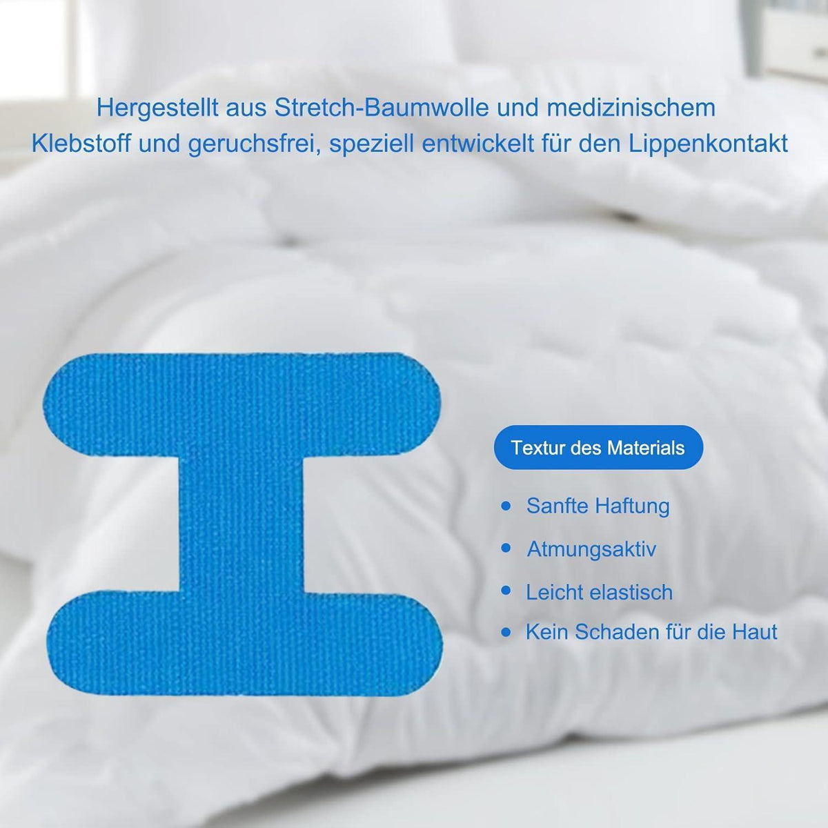 Mundpflaster gegen Schnarchen, H-Form, 60 Stück, Blau