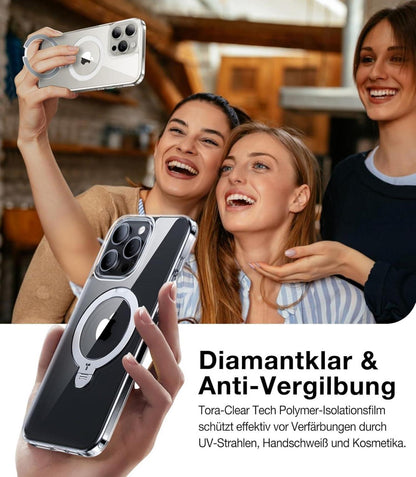 360° Ostand Spin iPhone 14 Pro Max Hülle Militärschutz Diamant-Klar