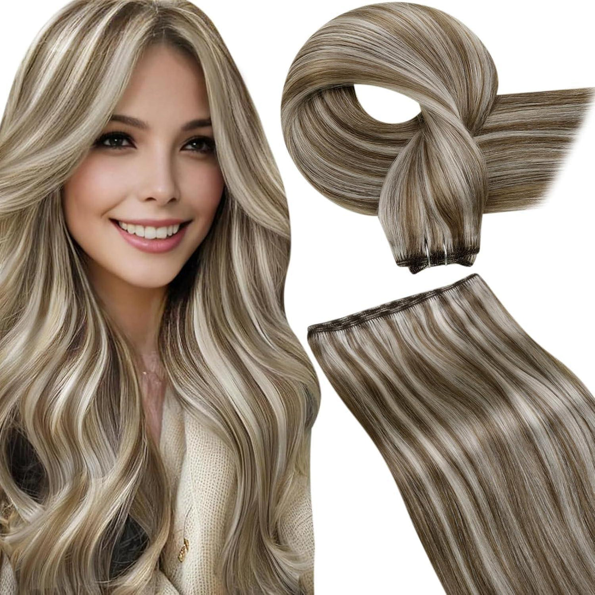 Echthaar Tressen Braun Highlight #P8/60 - 40cm, 100g