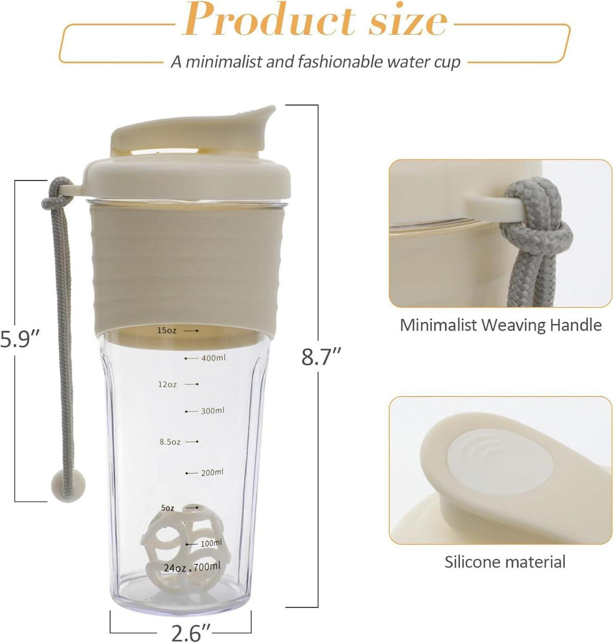 Protein Shaker 700ml Auslaufsicherer Shake Becher BPA-frei